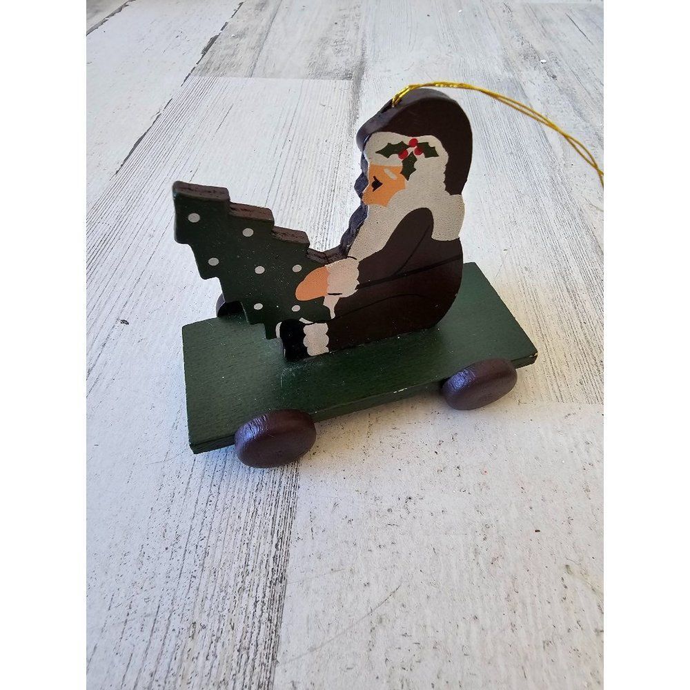 Wooden cart‎ Santa tree ornament Xmas